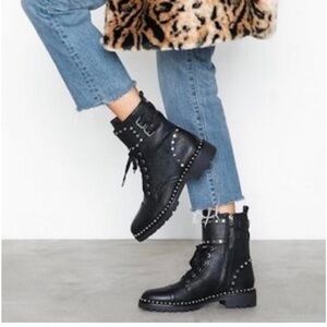 Sam Edelman Jennifer Black Leather Studded Moto Combat Boots Size 9